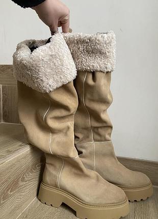 Сапоги бежевые замшевые