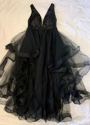 Сукня максі чорна фатін, паєтки, пишна, для фотосесії, вечірня, випускна