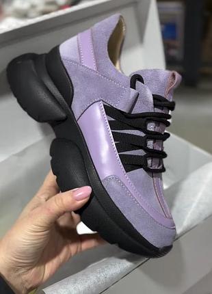 Кроссовки, к060, сиреневый, натуральная кожа/замша