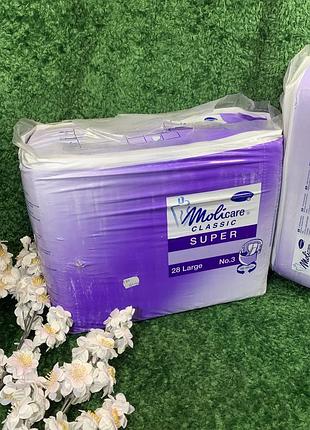 Підгузки для дорослих molicare classic super no.3 large (28 шт.) 4 краплі 100-150 см. н1805  підгузк