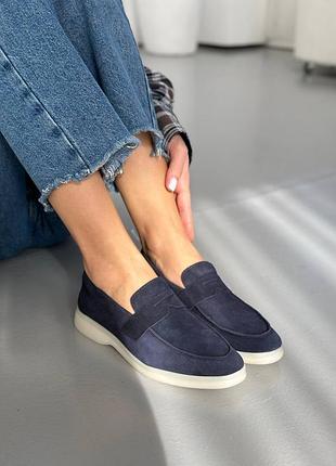 Лофери жіночі замшеві темно синього кольору