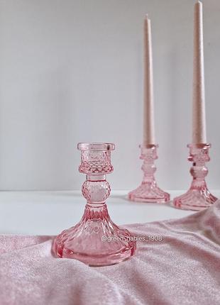 Стеклянный розжевый подсвечник.набор стеклянных подсвечников. стекляный розовый подсвечник. набор стекляных подсвечников