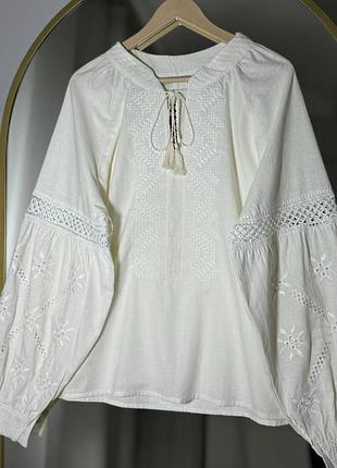 Белая вышитая блуза с кружевом 💗 женская белая вышиванка ☺️ вишита блуза