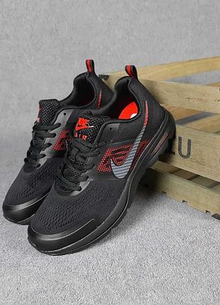 Мужские качественные и стильные кроссовки nike air shield черные с красным