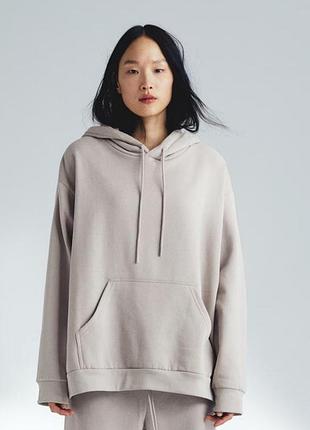 Худі оверсайз h&m relaxed fit худі базовий у бежево -сірому кольорі