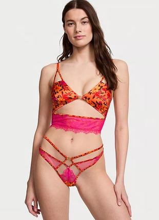 Эротический комплект (бюстгальтер + трусики-танга) женский victoria’s secret оранжевый тропики