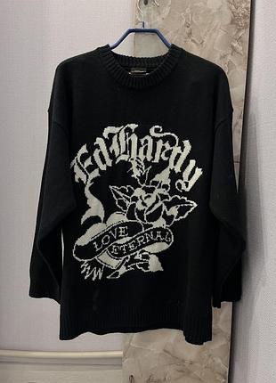 Редкий винтажный вязаный свитер ed hardy love eternal с большим логотипом на груди