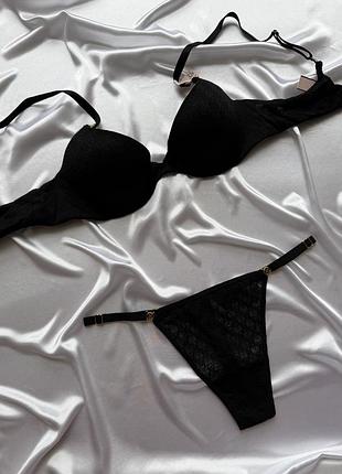Комплект victoria’s secret оригинал черный icon by victoria’s secret push-up demi bra
