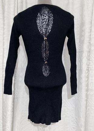 Платье гипюр осень весна черная демисезон рубчик