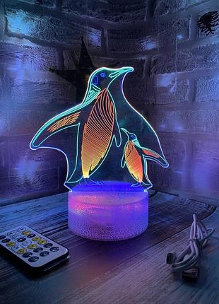 3d-лампа пінгвіня з мамою, подарунок для дитини, 3d світильник або нічник, 3 кольори на лампі, 4 режими, пульт