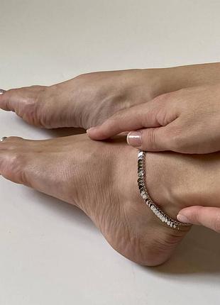 Браслет на ногу серебряный ступенчатый ступенчатый анклет с кисточками, серебро 925 пробы, длина 23+3 см