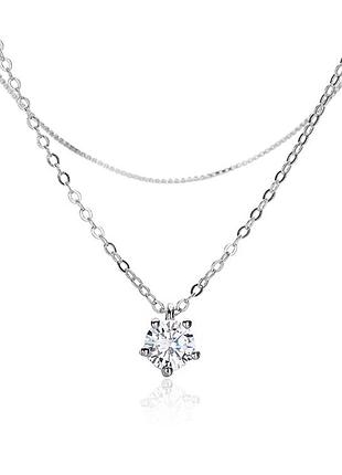 Двойная цепочка капля с центральным камнем, короткая цепь, серебряное покрытие 925 пробы, длина 41+5 см