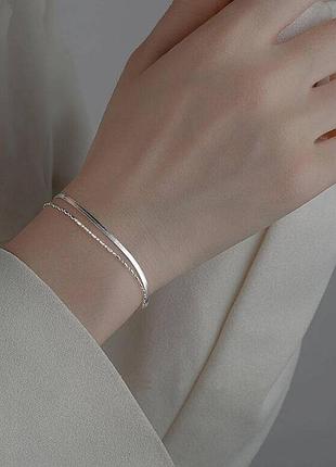 Браслет серебряный двухслойный тонкий жгутик, оригинальное плетение, длина 16,5+3,5 см, серебро 925 проби