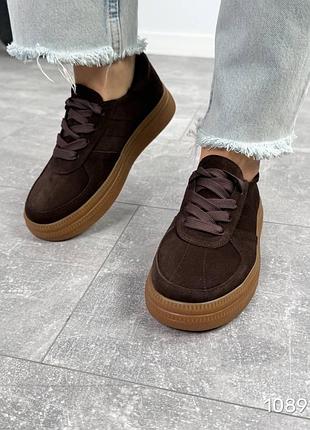 Трендовые кеды натуральная замша цвет шоколад