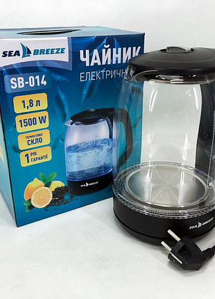 Чайник електричний seabreeze sb-014 1.8 л 1800 вт, прозорий чайник з підсвічуванням, ws43357