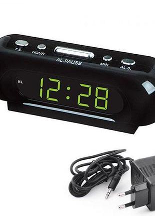 Часы vst-716-2 настольные 220в будильник черный корпус светло зеленые цифры