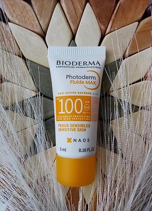 🏖️ солнцезащитный тональный флюид bioderma (биодерма) photoderm мax spf100 для чувствительной кожи, при розацее, куперозе пробник/минитюра 5мл.