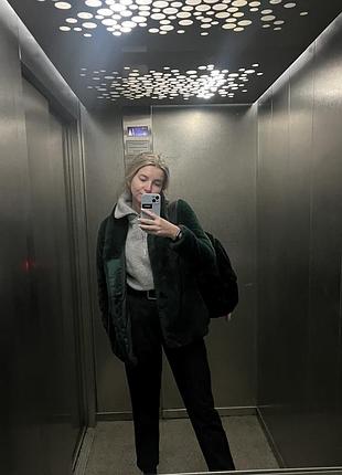 Зеленая шуба из эко меха