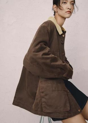 Куртка женская коричневый с воротником zara new