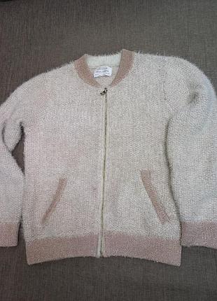 Вязанная кофта на змейке с люриксовой нитью . zara