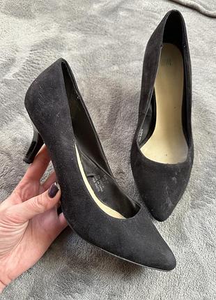 Туфли замша классические черные лодочки