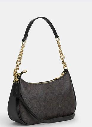 Сумка женская через плечо coach teri signature canvas коричневый2 фото