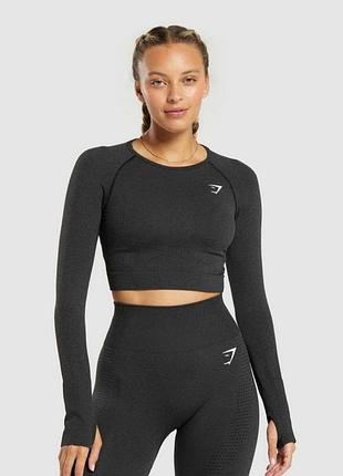 Gymshark кроп із довгим рукавом темно-сірий з отворами для пальців xs vital seamless