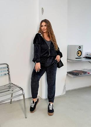 Стильний жіночий спортивний велюровий костюм з кофтою на змійці батал  ✅501-ел