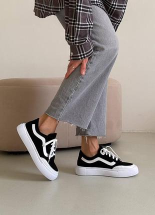 Кеды ванс черно белые велюровые кожаные 11919