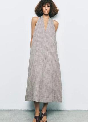 Платье женское коричнево серое широкое zara new