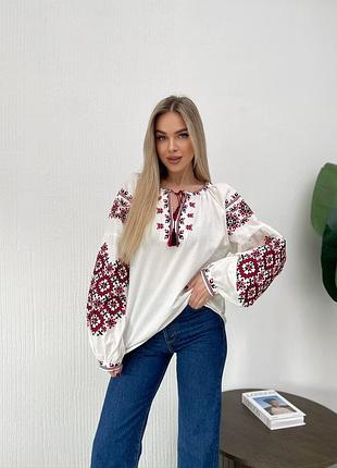 Колоритна блуза вишиванка, українська вишиванка, етно сорочка з вишивкою