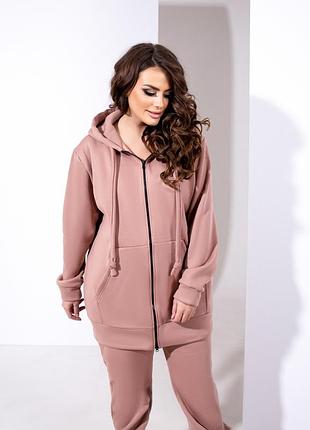 Костюм спортивний з тринитки на флісі в кольорі фрез, розмір l-xl (48-50)