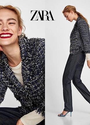 Zara твидовый шикарный жакет в стиле chanel
