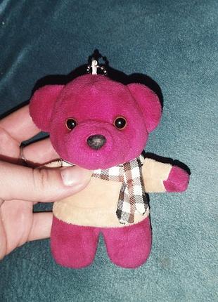 Брелок мишка красный игрушка медведь в одежде с шарфиком милый брелок.