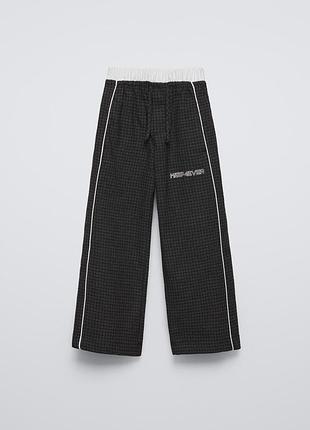 Zara стильные ширкие болковые брюки широкие брюки на девочку зара клеш коттон в клетку