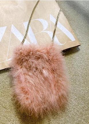 Сумочка zara из натурального лебьяжего пуха