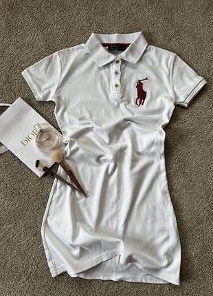 Хлопковое белое платье -футболка polo ralph lauren