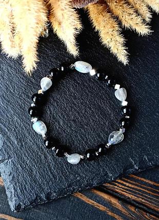 Браслет из черного агата, лабрадора и гематита