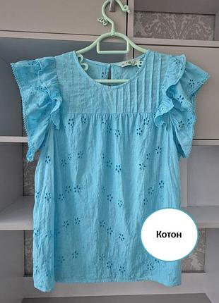 Стильная летняя котоновая женская блуза из прошвы