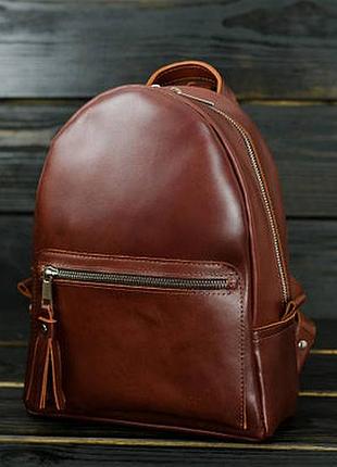 Жіночий шкіряний рюкзак лімбо, розмір міні, натуральна шкіра італійський краст колір коричневий, відтінок вишня