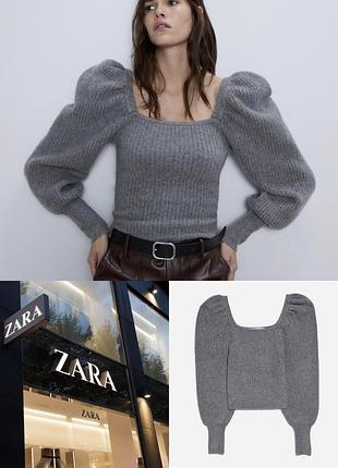 Джемпер свитер из меланжевой пряжи с квадратным вырезом и рукавами-фонариками zara