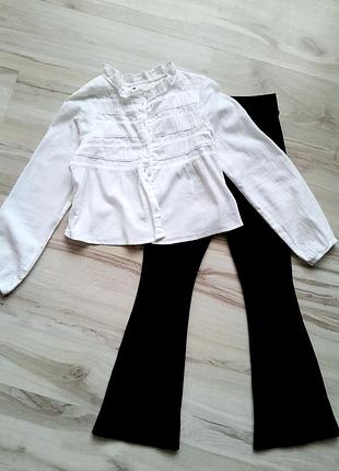 Рубашка белая с кружевом, цветочная блуза белая h&amp;m