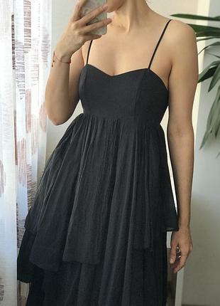 Бавовняний чорний сарафан сукня з воланами пишною багатошаровою спідницею european culture s-m h&m zara other stories