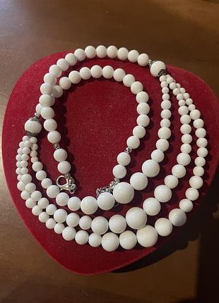 Ожерелье бусы агат белый натуральный
