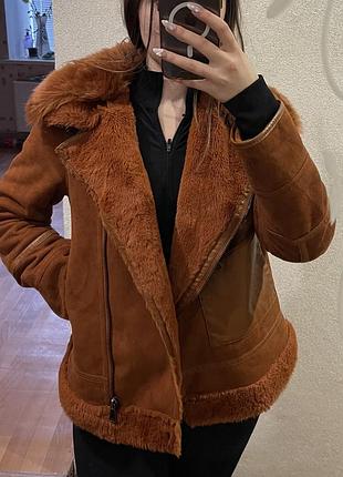 Дублянка жіноча куртка з хутром тепла з карманами на весну