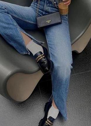 Базові прямі  джинси з боковими розрізами zar