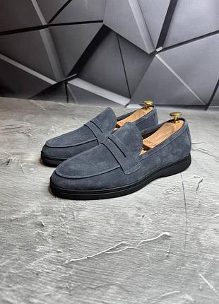 Лоферы замшевые мужские серые loro piana! натуральная замша! все размеры! весна-лето!