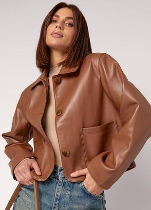 Женская куртка-пиджак из кожзама3 фото