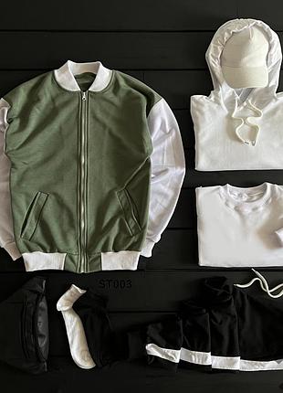 Мужские комплекты на весну 7 в 1, костюм из худи + бомбер + свитшот + кепка + бананка + носки