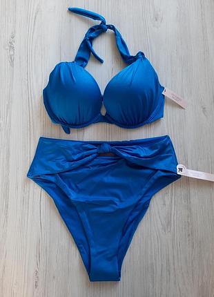 Блакитний яскравий купальник високі плавки трусики подвійний пуш-ап 36в s victoria's secret 75в 80 В утяжка